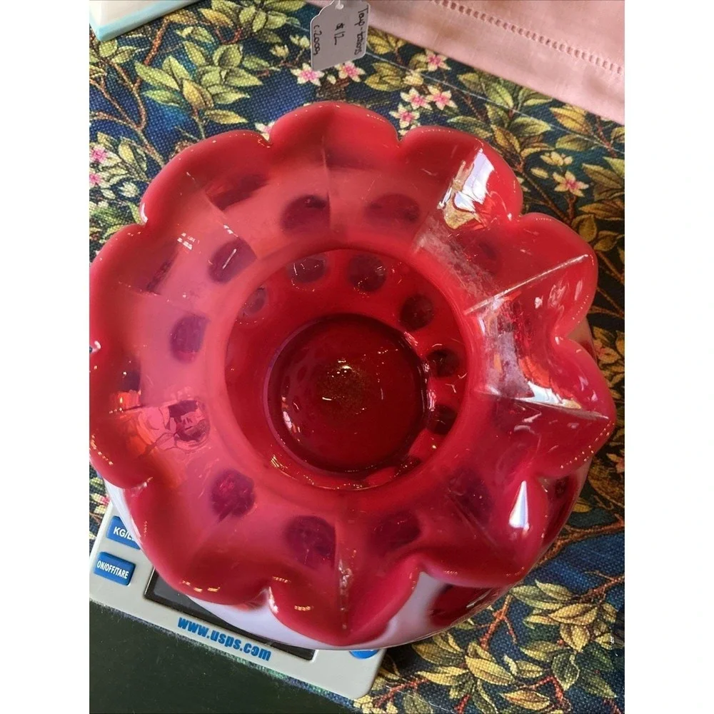 Vintage FENTON MCM Cranberry Opalescent Coin‎ Dot Art Glass Vase 6.5